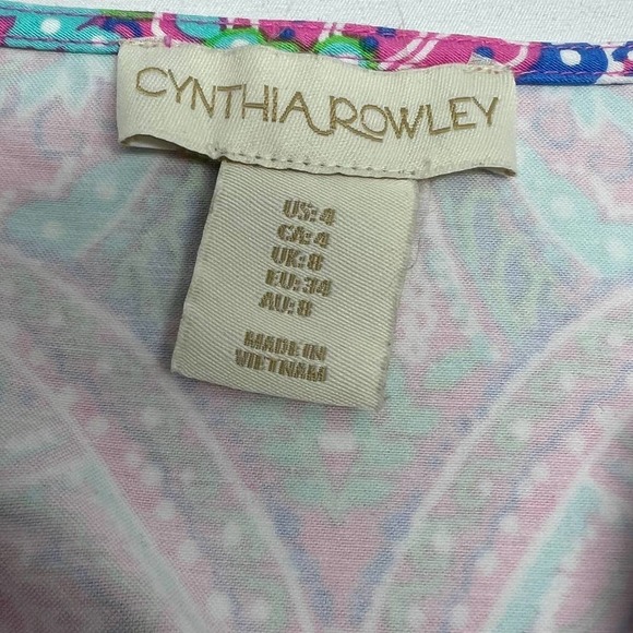 Cynthia Rowley Paisley Pineapple Sheath Dress V Neck Women's Size 4 - Picture 4 of 8